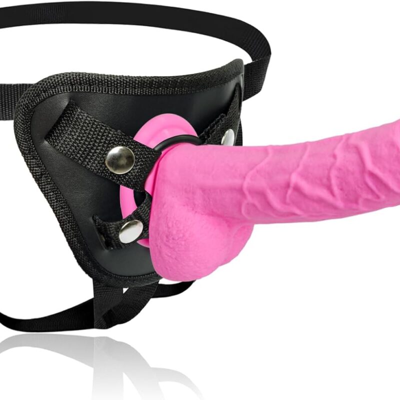 Liquid Silicone Strap On for Couples - Ultra-Soft Realistic Dildo with Strong Suction Cup - Adjustable Secure Harness Kit, Body-Safe, Waterproof & Odorless Wearable Toy for Beginners (Pink)